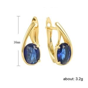 💙Yellow Gold Plated Blue Sapphire Lever back Earrings